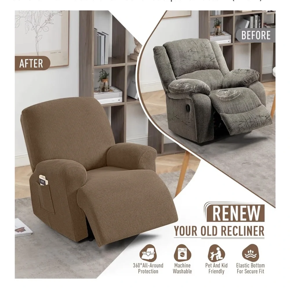 Oversized Recliner Slipcover Furniture Protector Jacquard Pattern-Brown